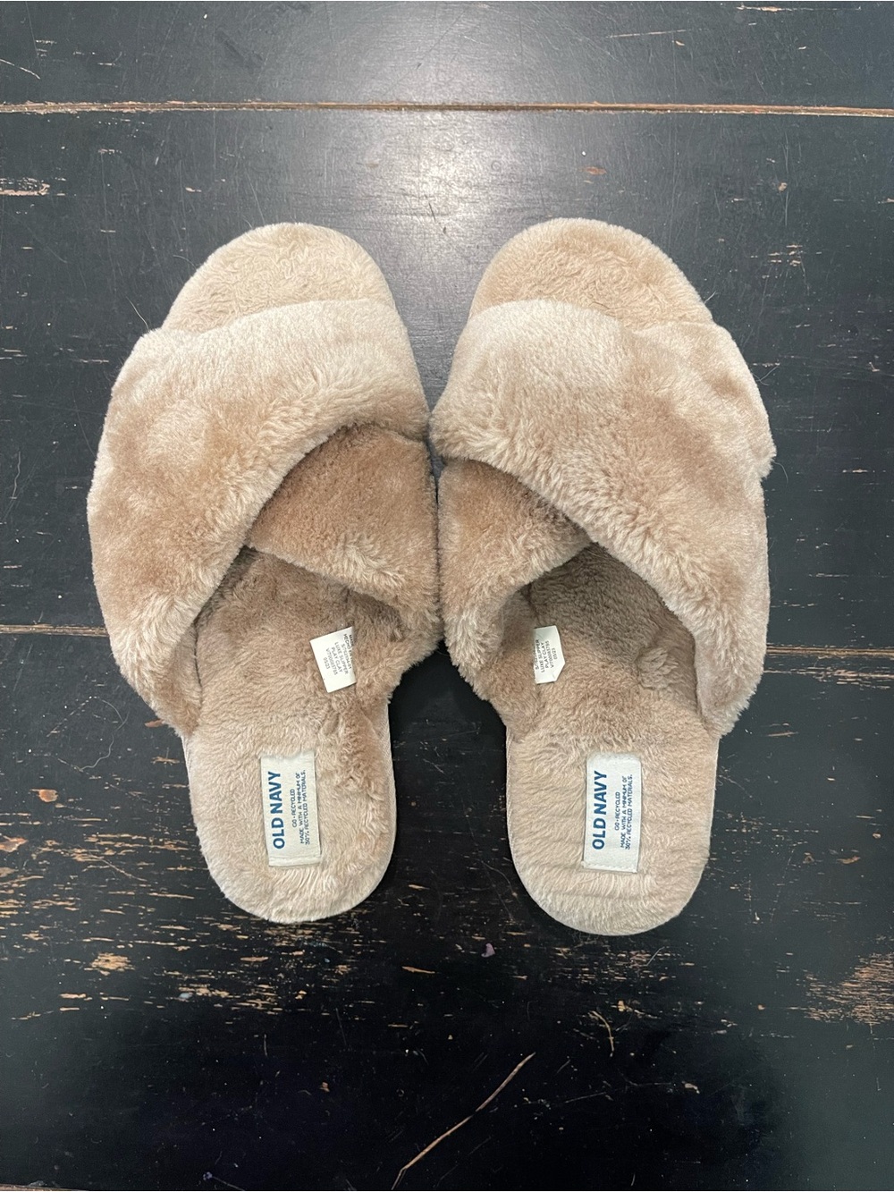 Old Navy Plush Crossover Slide Slippers in Light Brown